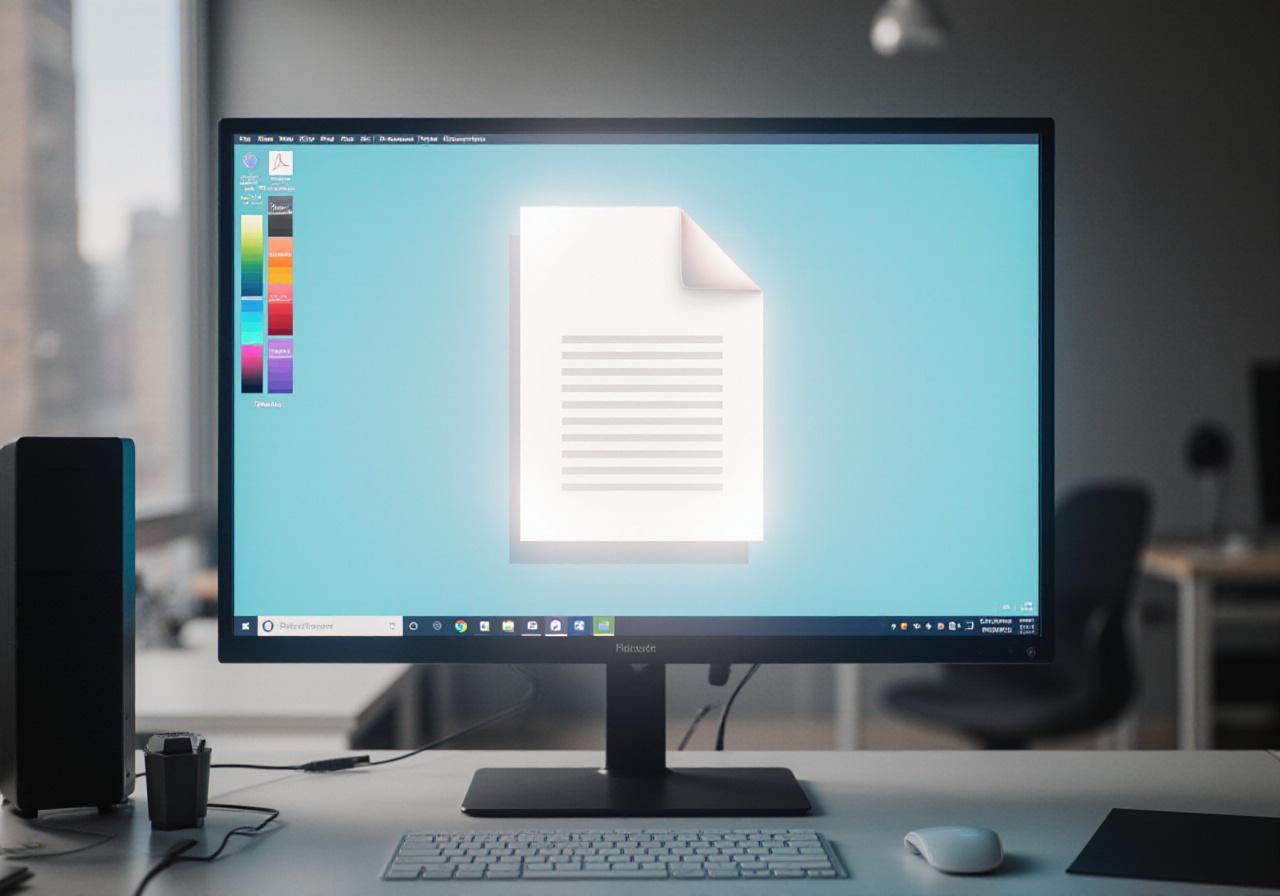 Clean designer workspace with floating Photoshop layers turning into a crisp PDF document